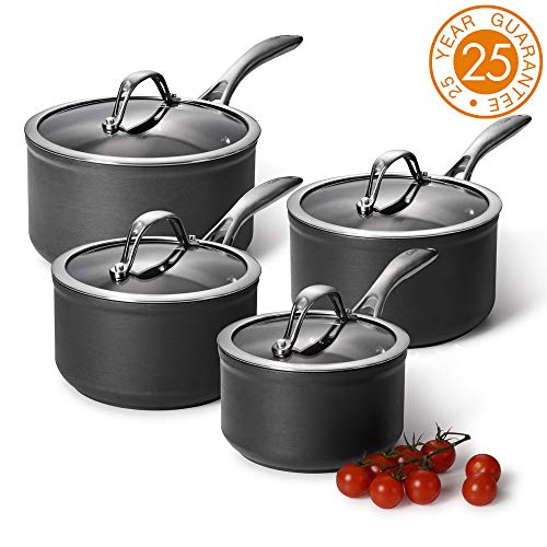 ProCook Professional Anodised - Set 4 Casseroles Compatibles Induction - Revêtement Antiadhésif - Couvercle Transparent Verre Trempé - Poignée INOX Isolante - 4 pièces