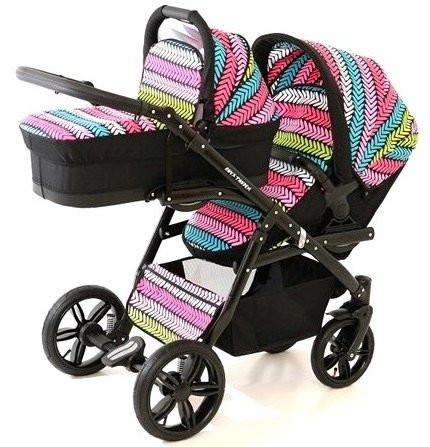 Car Double Gemelar. Children different Ages. 2 Chairs + 1 Tote Bag + Accessories. negro-colores. Onyx Tandem