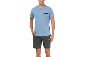 Irdcomps Pyjama Homme Été Coton Court Ensembles de Pyjamas Ete Vêtements De Nuit à Manche Courte Short Vêtements de détente Deux Pièces Confortable Doux