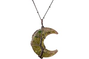 Vintage Bronze Chains Necklace Wire Wrap Quartz Crystal Crescent Moon Pendant Necklace For Women Reiki Jewelry Gift