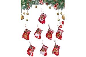 Hillylolly zestaw skarpet bożonarodzeniowych, 8 sztuk, mini skarpety bożonarodzeniowe, 16 cm, dekoracyjne skarpety Mikołaja, materiałowe skarpety Mikołajki, małe skarpety bożonarodzeniowe do dekoracji choinki (losowy styl)