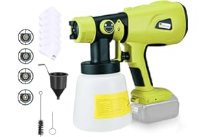 HONEYHOUSE System natryskowy do farby, akumulator, kompatybilny z akumulatorem Ryobi 18 V, HVLP zaktualizowany, elektryczny rozpylacz farby z 4 dyszami, 3 wzorami natryskowymi i pojemnikiem na farbę 1000 ml, do