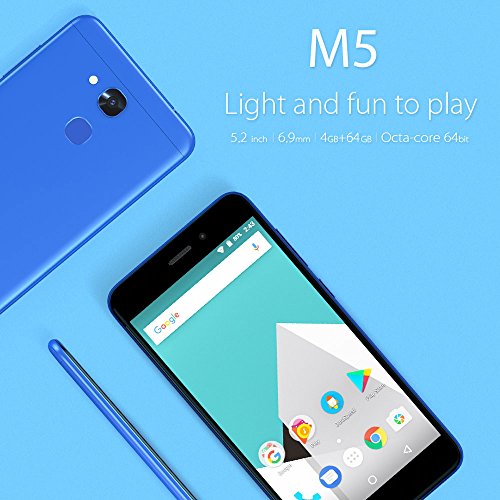 Vernee M5 Smartphone 4GB RAM 64GB ROM Android 7.0 MTK6750 1,5GHz Octa Core 5,2 Pulgadas 2,5D IPS Dual Cámara 13MP & 8MP Batería 3300mAh Dual NANO SIM Huellas Dactilares, Negro