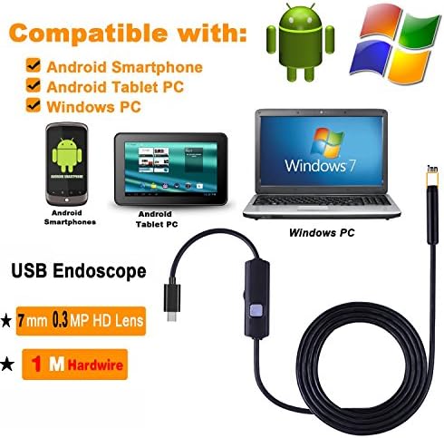 Kanavano HD hard wire Android OTG USB Endoscope Camera 7mm 5M 3.5M 2M 1M Flexible Snake USB Pipe Inspection Borescope Android USB HD Camera（7MM*1M）