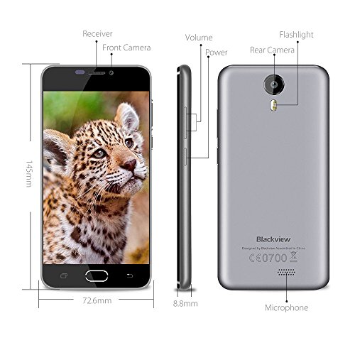 Blackview Smartphone BV20004G Smartphone, BV2000 Android 5,1 Handy Smartphone - 5.0 Zoll HD 1280*720 Display Cheap Phones mit 8MP Kamera-MTK6735 Quad-Core-8GB Rom-2400mAh Batterie Handys entsperrt