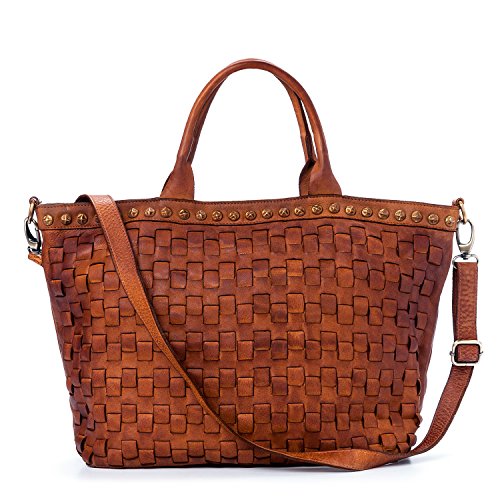 Ira del Valle, Bolso para mujer, Piel genuina, Vintage, Modelo Las Vegas, Made in Italy (Cognac/ Tabaco)
