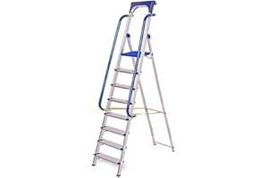 HOSTRÖM Escabeau 8 marches Secure Pro, Aluminium renforcé, sécurisé avec rampes, Tablette Porte-Outils, Hauteur Plateforme 182cm, Charge 150kg