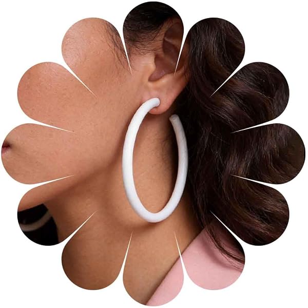 Cybche Orecchini Boho Grande Perla Cerchio Acrilico Bianco Fiore Resina Petalo D'oro Perla Huggie Matrimonio Floreale Gioielli Donne