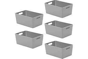 Niftii 5-Pack Plastic Storage Baskets with Sturdy Handles, Lightweight & Durable Design, Ideal for Kitchen, Bathroom, and Cleaning Organisation, 3.9L Capacity, 17 x 25 x 11cm