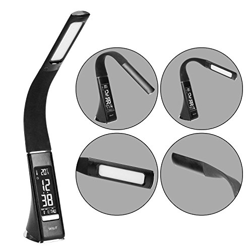 WILIT® U2 5W edle und moderne LED Schreibtischlampe in Lederoptik mit integriertem Wecker, Kalender, Uhrzeit und Temperaturanzeige, in 3 Helligkeitsstufen verstellbar, schwarz - 6