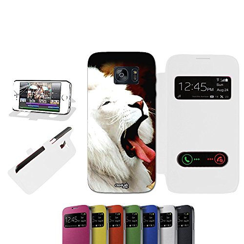 CASELABDESIGNS FLIP LIBRO CARCASA FUNDA LEONE SBADIGLIO PARA SAMSUNG GALAXY S7 EDGE G935F BIANCO - FUNDA DE PROTECCI  N PLEGABLE BLANCO