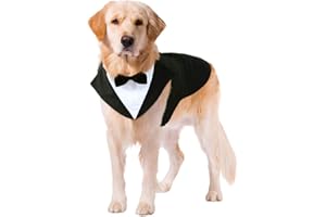 WIYVYIN Abito Smoking per Cani, Set Vestito Bandana Collare Cani per Matrimoni Cani Smoking Elegante con Papillon, Formale Vestito Cani Partito, Rimovibile Cravatta Cane e Vestito (M, nero)
