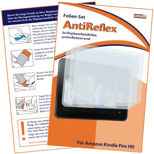 3 x mumbi Displayschutzfolie Amazon Kindle Fire HD (7 Zoll) Schutzfolie AntiReflex antireflektierend (Modell 2012)