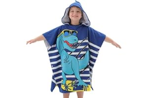 Buyers Arena. Kids Hooded Poncho Towel. Soft Microfiber Bath Robe for Boys & Girls. Unicorn & other Designs. Absorbent & Quick-Dry. For Swimming, Beach, Bath & Travel (Blue Dinosaur 75x150cm 6-12yrs)