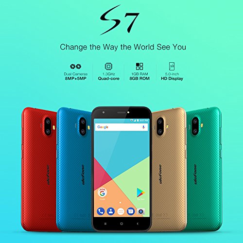 Ulefone S7 3G smartphone ohne vertrag gÃ¼nstig android 7.0 5,0 Zoll HD 1280x720P MTK6580 1.3GHz Quad Core Dual SIM 1GB RAM+8GB ROM 128GB TF Karte KapazitÃ¤t 8MP+5MP+5MP Kameras(Blau)