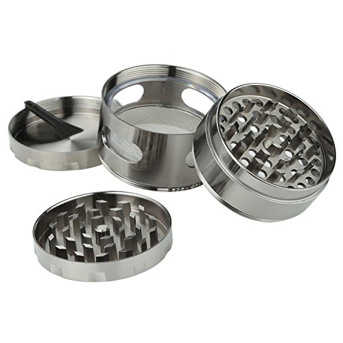 DCOU neue Design Premium Krautmühle mit Siebgrinder haltbare Zamak-Legierung Tabak Grinder Crusher Gewürz-Schleifer Ø55mm 4 Teile (Gunmetal) - 3