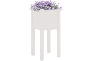 Deufre Jardineras Exterior 31x31x70 cm, Maceteros de Madera para Plantas, Macetero Grande,Jardinera de Madera,Jardín Balcón o Terraza Huerto Urbano Blanco