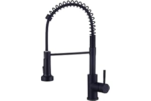 HOTTIST Wasserhahn Küche Schwarz, Hochdruck Küchenarmatur mit Brause Ausziehbar, Hoher Bogen Mischbatterie Küche 360°Drehbar 2 Sprühfunktionen, Spiralfeder Spültischarmatur Edelstahl, Mattschwarz