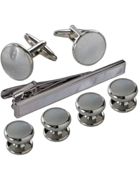 Manschettenknöpfe für den Smoking - Formelles Weiß und silbernes Metall & Krawattennadel mit Box