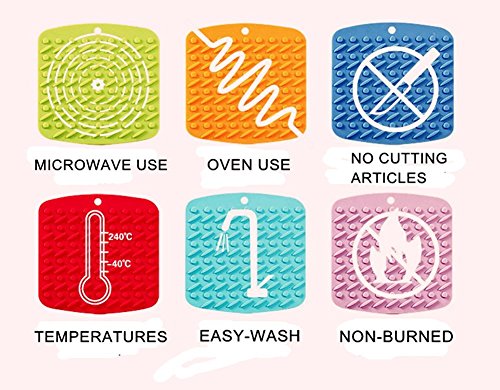 Zedtom 4er Pack Mehrzweck Silikon Heat Resistant Untersetzer Topfuntersetzer Silikon Topflappen Wärmedämmung Untersetzer Hitzebeständig bis zu 230°C,17.8×17.2xo.4cm,4 Farbe(Multi color) - 3