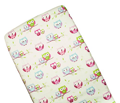 Junior Cotton Cot Bed Fitted Sheet 70x140cm (in favorite fabric pattern / design) - OWL WHITE/PINK