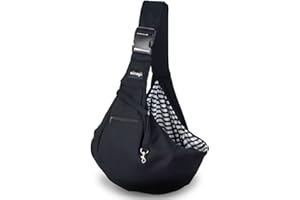 NATUYA Pet Sling Carrier Small Dog Sling Cat Carrier Bag Adjustable Strap Hands-free Sling Pet Carrier Bag with Front Zipper Pocket Safety Belt for Outdoor Traveling Subway (Black, Cotton Style)