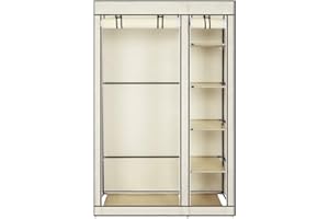Bonnlo Armoire Tissu, avec Penderie et Étagères, Stable, Armoire de Rangement, 110 x 45 x 175 cm, Beaucoup de Rangement, Pliable, Beige