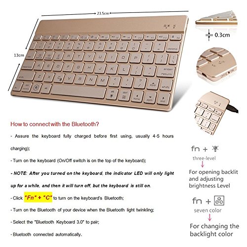 Boriyuan Tastatur und Schutzhülle für Samsung Galaxy Tab SM-T580 T581 T585 10,1 Zoll / 25,7 cm, Hintergrundbeleuchtung in 7 Farben, abnehmbar, flach, dreifach faltbar, PU-Leder, kabellose Bluetooth-Tastatur, UK-Tastatur-Layout (QWERTY), Gebrauchsanweisung in englischer Sprache - 5