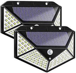 Zorzel Sensor Solar Wall Lights with 100 LEDs, 270? Wide Angle & 1000 High Lumens & Long Battery Life, Super Bright IP65 Weatherproof Outdoor Security Solar Lights for Steps Yard Garage Porch Patio (2 Pack)