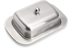 Gobesty Plato de mantequilla, plato de mantequilla de acero inoxidable con tapa aislado mantequilla platos recipiente de mantequilla