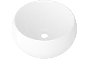 Eridanus Lavabo rond à poser en porcelaine vitrifiée, lavabo en céramique pour vestiaire, lavabo de salle de bain, meuble sous-vasque, blanc brillant – 390 x 390 x 160 mm