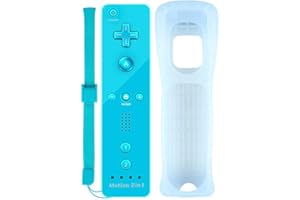 COOLEAD 2 en 1 Mando a Distancia con Sensor Motion Plus Integrado con Funda de Silicona y Correa de muñeca para Wii o Wii U - Blanco (Producto de terceros) Azul Azul Claro
