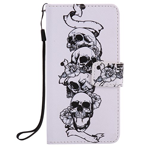 Feeltech Samsung Galaxy J510/J5 2016 Hülle PU-Leder und Brieftasche Bunte Muster Fall mit Magnetverschluss, Hybrid-Kickstand mit Stand-Funktion, schlagen Sie schützende weiche TPU Stoßstangenabdeckung und Kreditkartenhalter für Samsung Galaxy J510/J5 2016 Handgelenk Bügel-Buch-Art-Geldbeutel-Tasche mit 2 In 1 Berühren Sie Stift – Schädel - 2