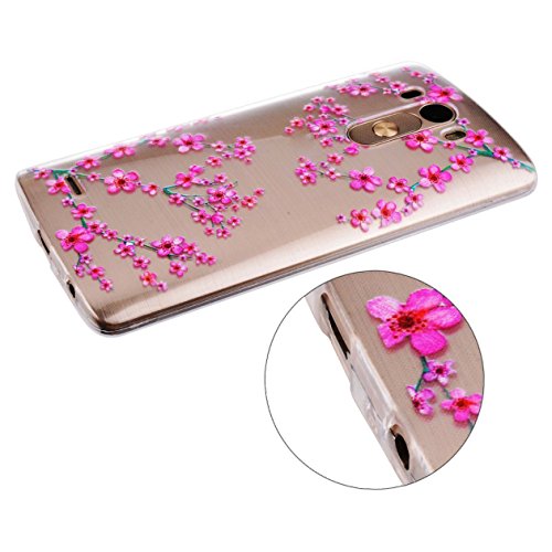 AllDo Funda Silicona para LG G3 Carcasa Protectora Funda Transparente Claro Caso Suave TPU Soft Silicone Case Cover Bumper Funda Ultra Delgado Carcasa Flexible Ligero Caja Anti Rasgu  os Casco Anti Choque - Flor Rosa Ciruela