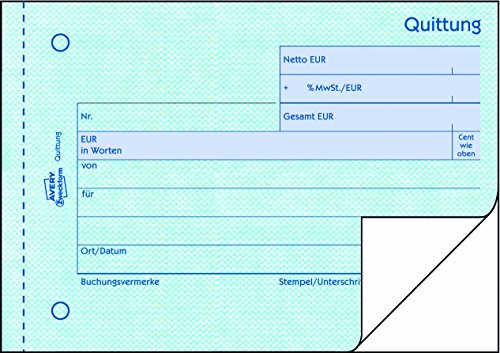 Avery Zweckform 306 Quittung MwSt. separat ausgewiesen (A6 quer, 1 Blatt Blaupapier, 2×50 Blatt) weiß - 2