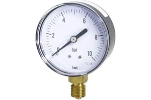 HYDROBIL Manomètre Hydraulique Vertical, Diamètre 63mm, Filetage 1/4" BSP - Manomètre Industriel de Précision, Pression Max. 10 Bar (145 PSI), Température Max. 100°C