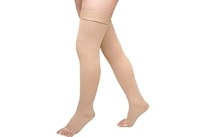 PUTUO Bas de Contention Cuisse pour Femme: Chaussettes de Contention Grande Taille pour Homme – Bas de Compression Médicaux Ouverts aux Orteils avec Bande Antidérapante 20-30 mmHg 1 paires