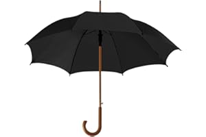 eBuyGB Automatic Opening Classic Wooden Crook Handle Large Umbrella Rainproof for Men and Women Umbrella Windproof Strong - Black 41.5 Inch / 105cm Span 90cm Length