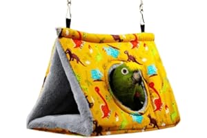 BIMHAYUU Warm Bird Nest House,Hanging Hammock Velvet Shed Hut Cage Plush Fluffy Birds Hideaway Sleeping Bed Fuzzy for Parrot Parakeet Cockatiels Budgies Lovebird (M,Yellow)