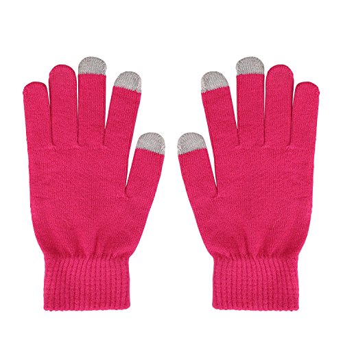 Magic Zone Guantes de cachemira elásticos de invierno para mujer, guantes para pantalla táctil, color sólido, cálidos, gruesos, cálidos Rojo Rosa Roja Talla única