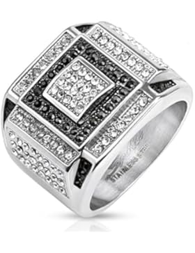 Paula & Fritz® Ring aus Edelstahl Chirurgenstahl 316L Quadrat mit Mikro-Zirkonia schwarz, farblos im Wechsel verfügbare...