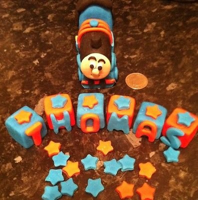 Edible Thomas The Tank Engine Name Block Set Cake Topper Decoration (3.5x3)