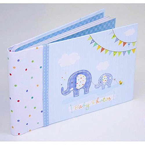 Blue Small Baby Boy Photo Album Holds 24 Photos 4 x 6'' Slip In Case -Elephant Kids -Ideal Gift