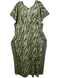 Indiatrendzs Women Kaftan Nighty Cotton Printed Green Sleepwear Plus Size