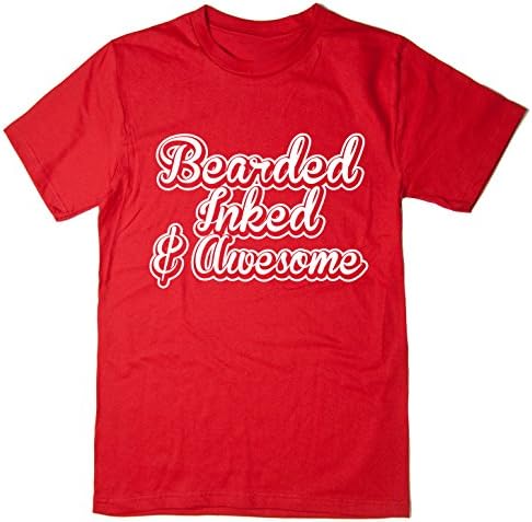 Rocket Fuel Bearded Inked &amp; Awesome' Mens Funny Printed T-Shirt Many Colours and Sizes - Red - XL