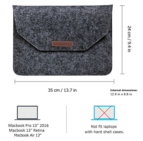 EJBOTH MacBook Pro 13 2016 [Nicht für Macbook Pro 13 ‚Retina] Case & Bag & Film, [Hülle Gummiert PC hard cover + Filz Sleeve + Screen Protector] für Modell: A1706 & A1708 [Neue Version Oktober 2016] kratzfester Schuthülle Netbook-Tasche Ultrabook [Schwarz Hülle + Beutel Dunkelgrau] - 6