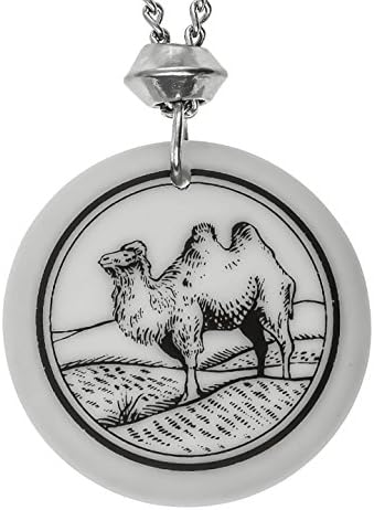 Bactrian Camel Totem Round Shaped Porcelain Pendant ~ 18+4 inch extender Chain