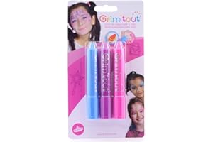 GRIM'TOUT Kit Maquillage Enfant - Rose, Violet, Turquoise - 3 Grimsticks Spécial Princesse - Crayons de Couleurs, Maquillage à l’Eau - Faciles à Appliquer et Nettoyer - Makeup sur pour la Peau