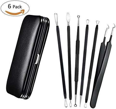 WisFox 6 Pieces Blackhead Remover Kit, Stainless Steel Blackhead Remover Tool Acne Pimple Extractor Tool for Face Nose Skin Care (Black)
