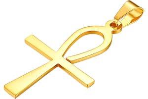 Flongo Collier Classique Unique pour Homme Femme, Collier Pendentif Croix Ankh Egyptien Acier Inoxydable Couleur Argent Doré Or Rose Noir Fantaisie Bijoux Cadeaux Anniversaires Noël Saint-Valentin